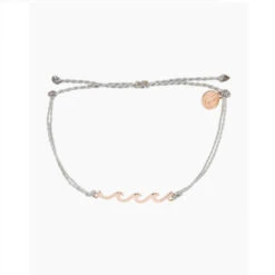 Pura Vida Rose Gold Delicate Wave Bracelet In Light Grey