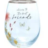 Meadows Of Joy Butterfly Floral 20 Oz. Stemless Wine Glass Cheers To The Best Friends -Fashion Accessories Store 13230