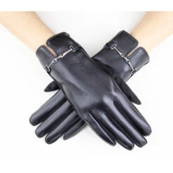 Vegan Faux Leather Gloves With Chain Link In Black BUY 1 GET 1 FREE