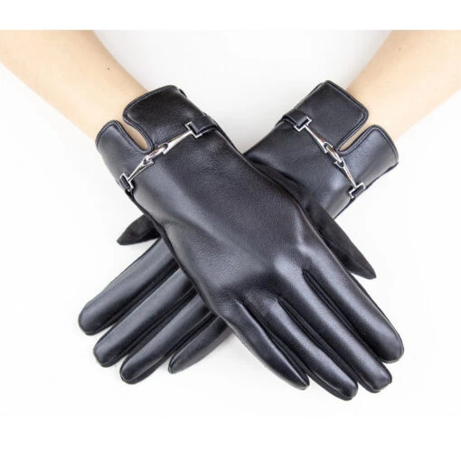 Vegan Faux Leather Gloves With Chain Link In Black BUY 1 GET 1 FREE