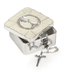 First Communion Keepsake Box With Chalice In Ivory Enamel And Silver