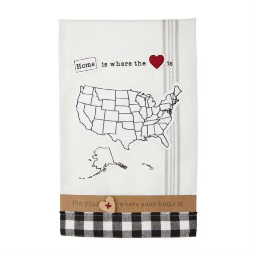 Home Is Where The Heart Is Cotton Hand Towel With Wood Button Lapel Pin