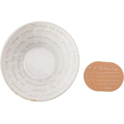 Glazed Terracotta Prayer Bowl And Prayer Cards Set - Image 2