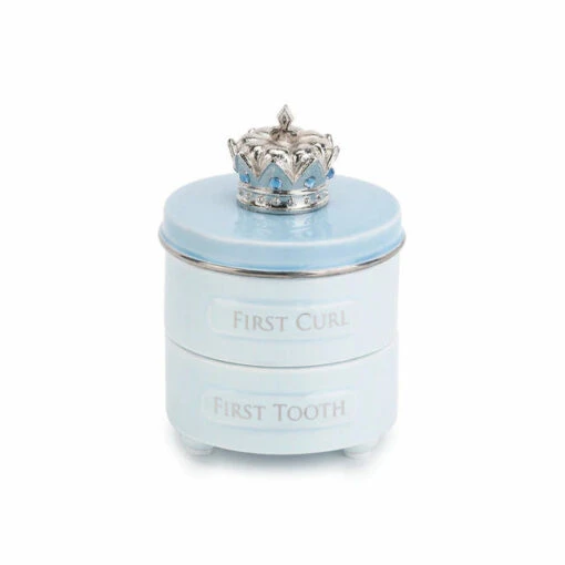 Blue First Tooth & Curl Keepsake Box With Prince Crown