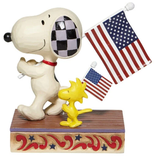 Jim Shore Peanuts Snoopy And Woodstock Patriotic March Figurine