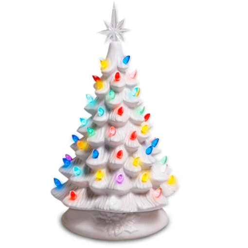 White Ceramic Multi-Color Bulb Light Up Christmas Tree 16"