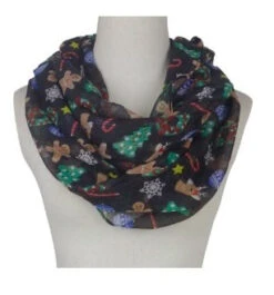 Holiday Theme Santa Reindeer Snowman Gingerbreadman Infiniity Scarf -Fashion Accessories Store 68366 FGingerbreadman