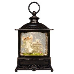 Heaven In Our Home In Memory Angel Glitter Light Up Memorial Lantern 10" Wide