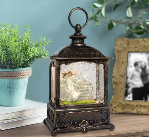 Heaven In Our Home In Memory Angel Glitter Light Up Memorial Lantern 10" Wide - Image 2