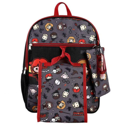 Harry Potter Chibi 5-Piece Backpack Set With Lunch Bag, Utility Case, Rubber Keychain & Mini Waterbottle