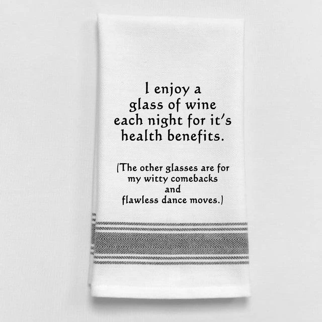 Kitchen Towel "Wine For Health Benefits" 3 Kitchen Towel "Wine For Health Benefits"