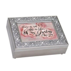 Oh My Darling Silver Tone Filigree Jewel Bead Music Box Plays Canon In D