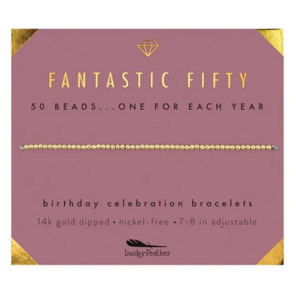 Lucky Feather Gold Bracelet Fifty Milestone Birthday 3 Lucky Feather Gold Bracelet Fifty Milestone Birthday
