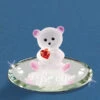 I Love You Frosted White And Pink Bear With Red Crystal Heart With White Hearts Glass Figurine -Fashion Accessories Store HC0 161 X