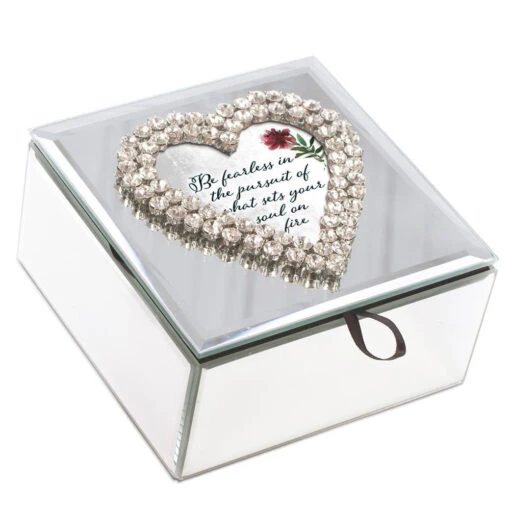 Be Fearless Jewel Heart Mirrored Music Keepsake Box Plays You Are My Sunshine