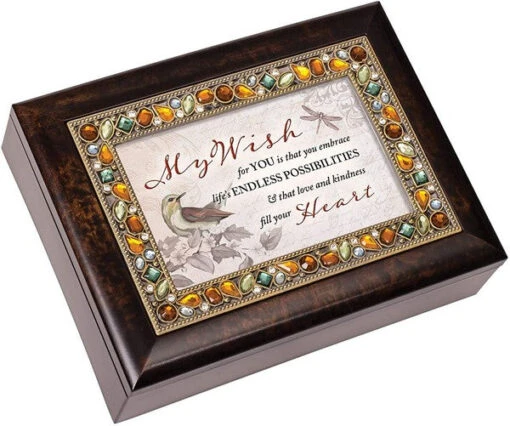 Wish For You Embrace Love Amber Earth Tone Jeweled Music Box Plays Edelweiss