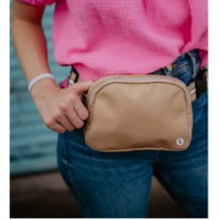 Tan Katydid Fanny Pack Belt Bag With Striped Strap