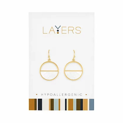 Gold Half Stone Circle Dangle Layers Earrings 3 Gold Half Stone Circle Dangle Layers Earrings