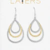 Silver Two-Toned Triple Teardrop Dangle Layers Earrings -Fashion Accessories Store Lay Ear546 S