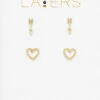 Gold Arrow & Open Heart Duo Pair Stud Layers Earrings -Fashion Accessories Store Lay Ear60 G