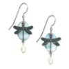 Silver Forest Earrings Silver Blue Dragonfly White Bead -Fashion Accessories Store NE 0325