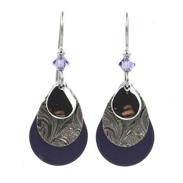 Silver Forest Earrings Silver Filigree On Black Teardrop With Purple Bead 3 Silver Forest Earrings Silver Filigree On Black Teardrop With Purple Bead