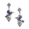 Silver Forest Earrings Silver Purple Hummingbird Filigree -Fashion Accessories Store NE 0510