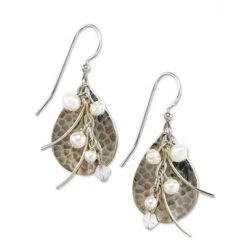 Silver Forest Earrings Silver Multi Pearls On Stamped Teardrop