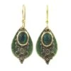 Silver Forest Earrings Gold Green Stone On Green Teardrop -Fashion Accessories Store NE 0936