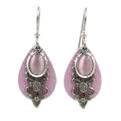 Silver Forest Earrings Silver Pink Stone On Pink Teardrop