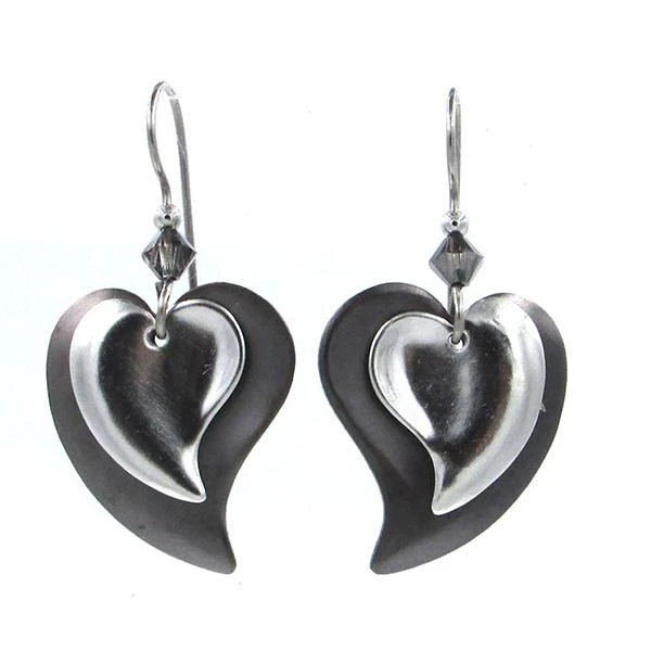 Silver Forest Earrings Silver Black Layered Heart 3 Silver Forest Earrings Silver Black Layered Heart