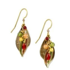 Silver Forest Earrings Gold Fall Color Beads On Teardrop