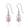Silver Forest Earrings Diamond Cascade With Pink Flower Drop -Fashion Accessories Store NE 1610C