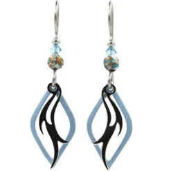 Silver Forest Light Blue Open Diamond Shape With Silver Plated Center Swirl Drop Earrings