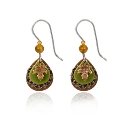 Silver Forest Earrings Dainty Gold Leaf On Green Layers