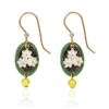 Silver Forest Earrings White Daisy Flower On Green Oval With Yellow Bead -Fashion Accessories Store NE 1885B