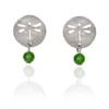 Silver Forest Earrings Dragonfly Stamped Silver Coin With Green Bead -Fashion Accessories Store NE 1918