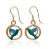 Silver Forest Earrings Blue Hummingbird On Gold Coil -Fashion Accessories Store NE 2053