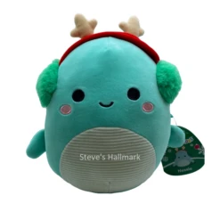 Christmas Squishmallow Nessie The Teal Sea Dino With Earmuffs 5" Stuffed Plush By Kelly Toy