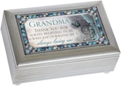 Grandma Thank You Jeweled Silver Finish Jewelry Music Box Plays Tune Edelweiss