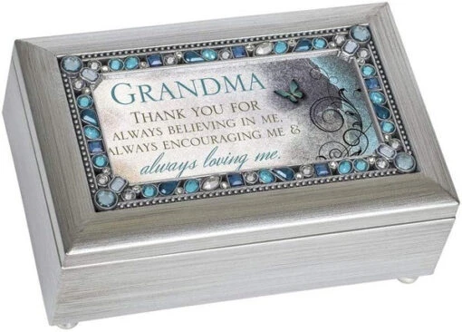Grandma Thank You Jeweled Silver Finish Jewelry Music Box Plays Tune Edelweiss
