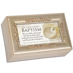 On Your Child's Baptism Woodgrain Petite Rose Keepsake Music Box Plays Amazing Grace
