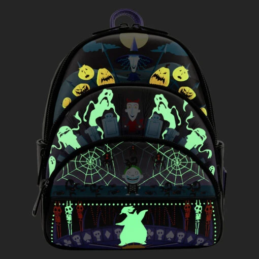 Disney Loungefly Nightmare Before Christmas Triple Pocket Lock Shock Barrel Oogie Boogie Mini Backpack - Image 2