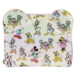 LOUNGEFLY Disney100 Mickey & Friends Classic All-Over Print Iridescent Zip Around Wallet