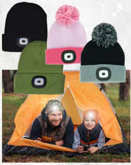 Kids Night Scout™ Rechargeable LED Black Beanie Pom Hat - Image 2