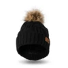 Plush Lined Knit Beanie Hat With Pom Black -Fashion Accessories Store hat