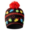 Christmas Merry & Bright Flashing LED Light Pom Beanie Hat Black With Holiday Bulbs -Fashion Accessories Store hatbulb