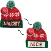 Christmas Naughty Or Nice Changeable Sequin Snowflake Red Pom Beanie Hat -Fashion Accessories Store naughtynice